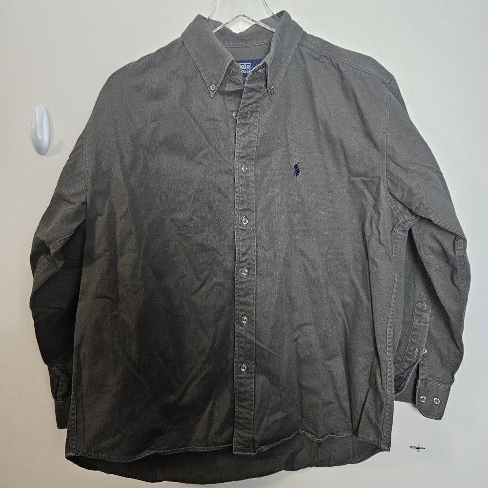 Vintage Polo Ralph Lauren Mens L Olive Heavyweight Button Down